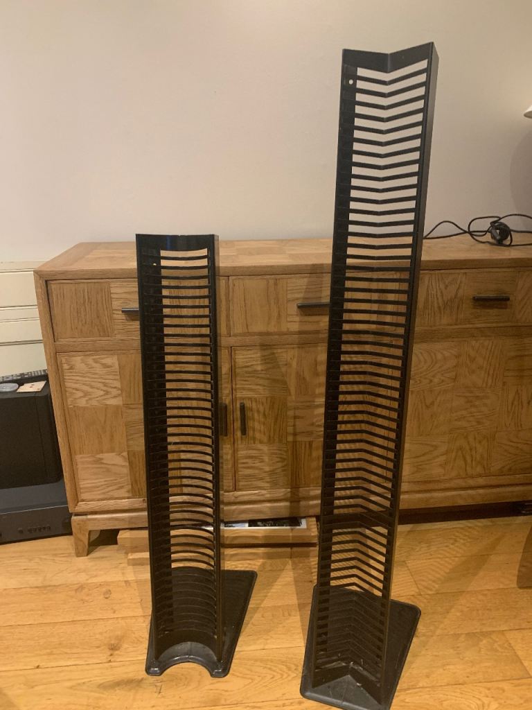 2 black metal CD racks 