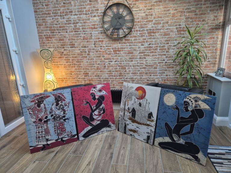 image for Four batik pictures on wooden frames