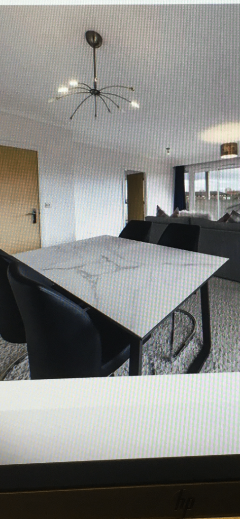 NEW SPOTLESS GREAT VALUE LARGE DINING TABLE; STUNNING MARBLE EFFECT TOP; IDEAL INDOORS OR OUT  