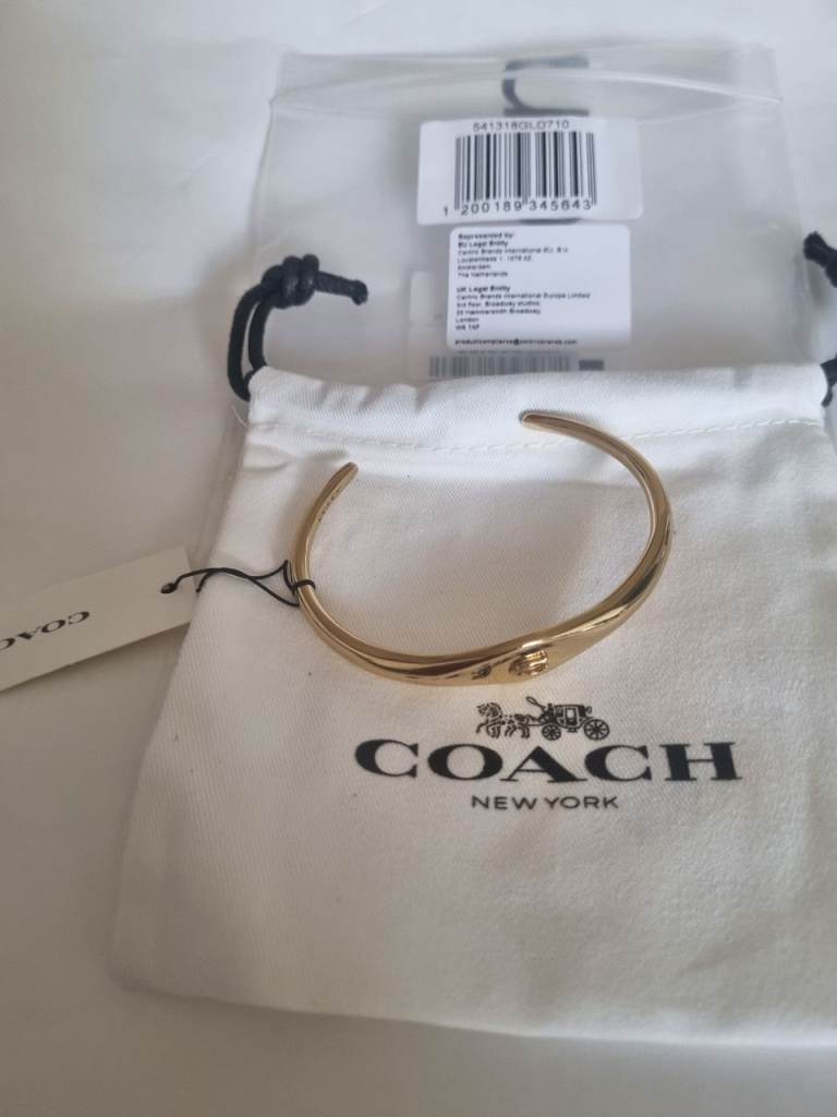 New Coach Gold Tone Bangle Bracelet with Dust Bag