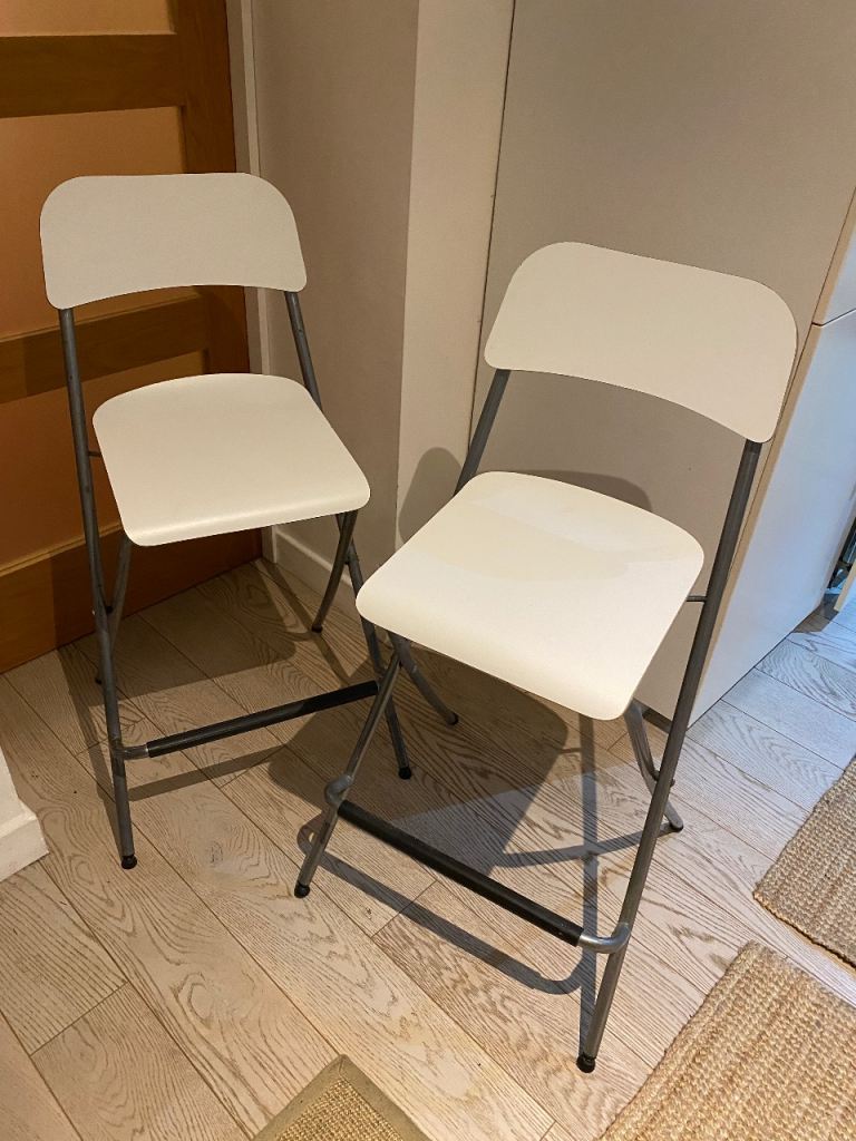 2x IKEA FRANKLIN White Wooden Bar stools 95 cm ,foldable , Kitchen/ Dining/Standing desk