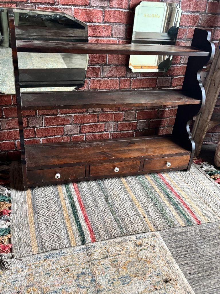 A Vintage Country Cottage solid pine dark stained wall shelf/plate rack ...