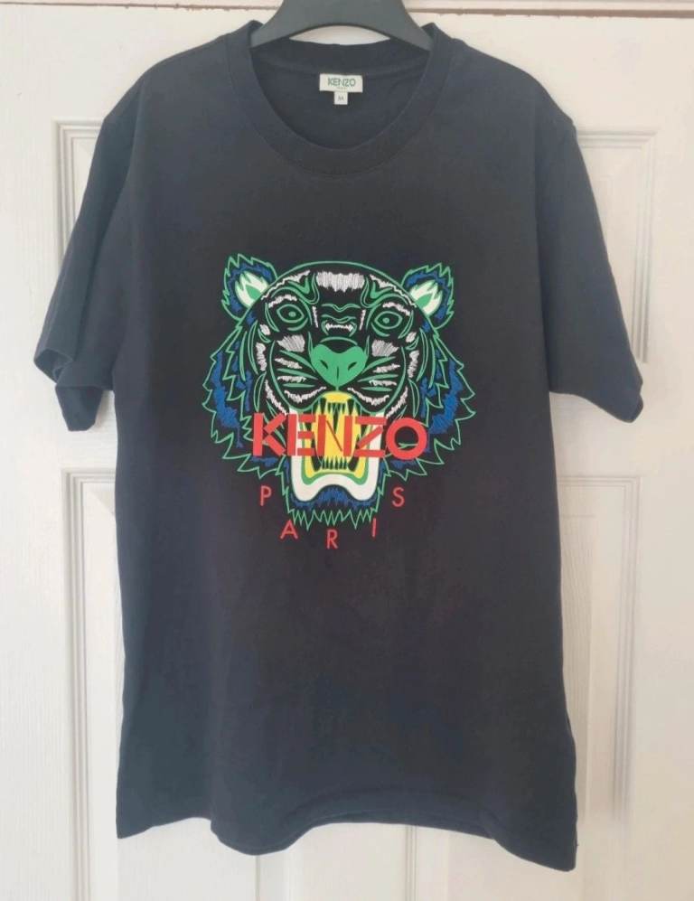 Mens Kenzo Paris Classic Tiger T Shirt Top Black Size Medium Logo Graphic Print Designer Tee