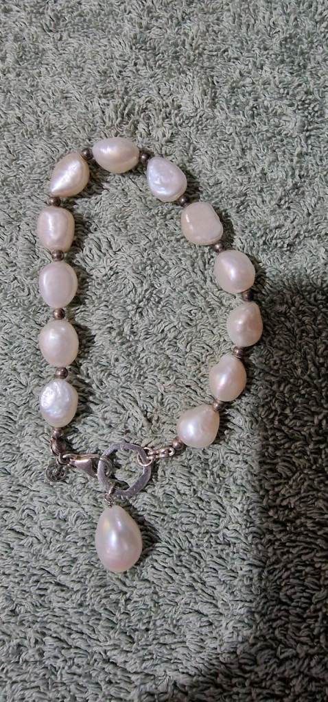 Vintage Sterling Silver 925 Baroque Freshwater Pearl Bracelet with Lobster Clasp