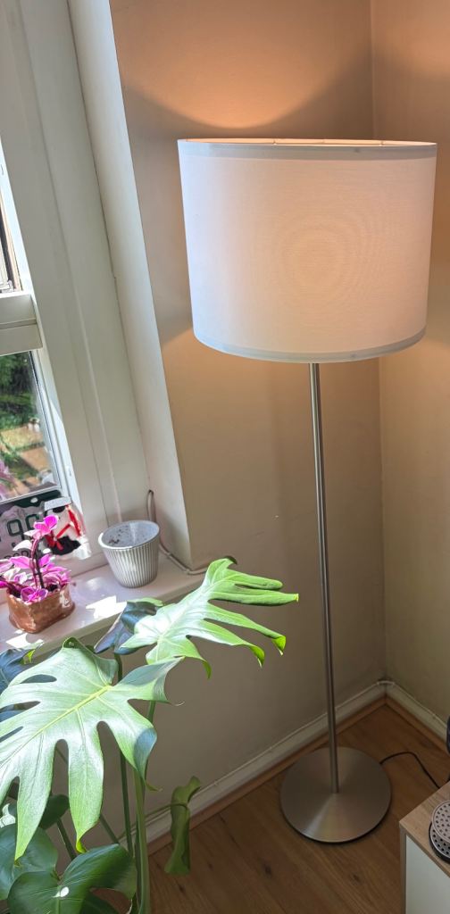 IKEA Silver Metal Floor Lamp with White Shade, Good Condition
