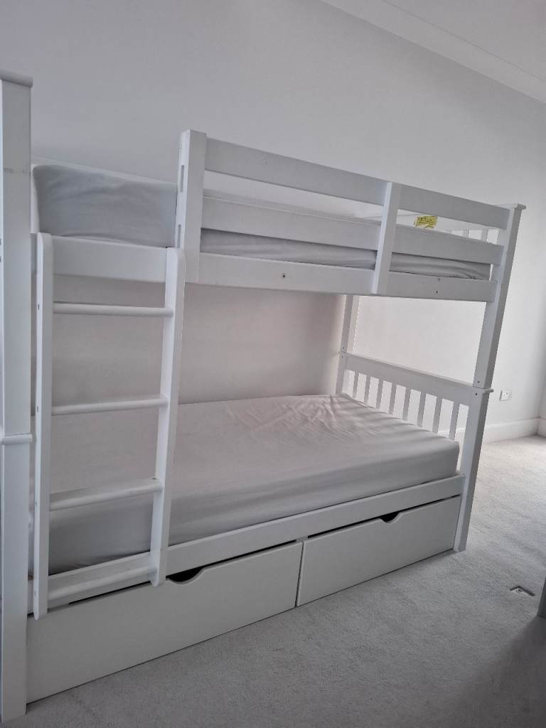Thomas White Wooden Bunk Bed With Drawers