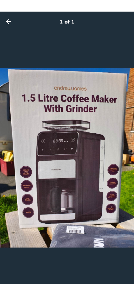 Andrew James  1.5 Litre Coffee Maker With Grinder  New