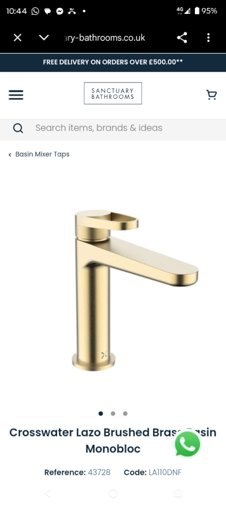 Crosswater Lazo Brushed Brass Basin Monobloc Tap - New