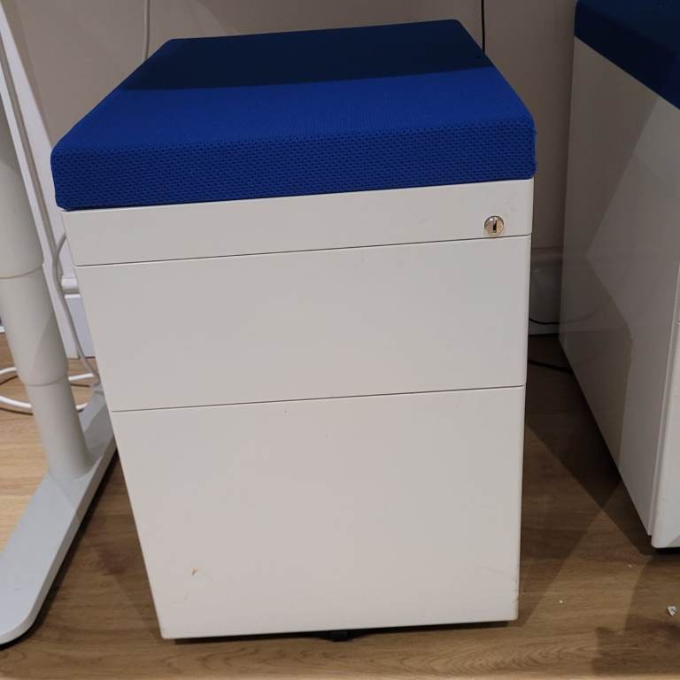 3-Drawer Office Pedestals with Blue Seat Cushion (4 available) 
