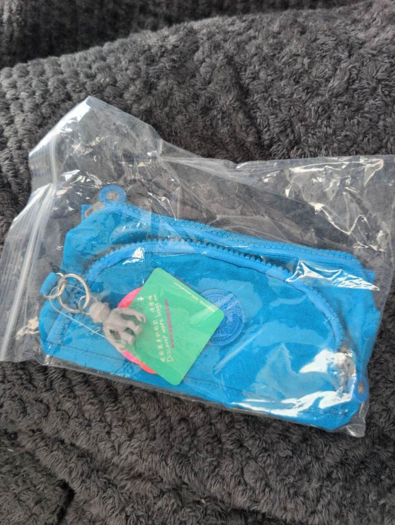 New Kipling Blue Purse/Pencil Case with Monkey Charm
