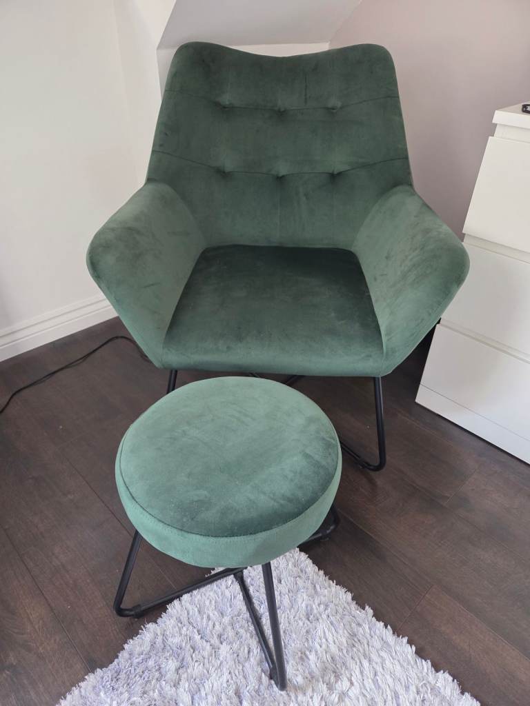 Turio Green armchair and footstool 