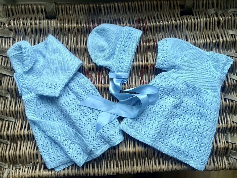 Pale blue girls matinee set 3-6 months 