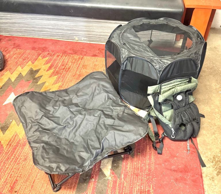 Dog travel bed, papoose and play pod 