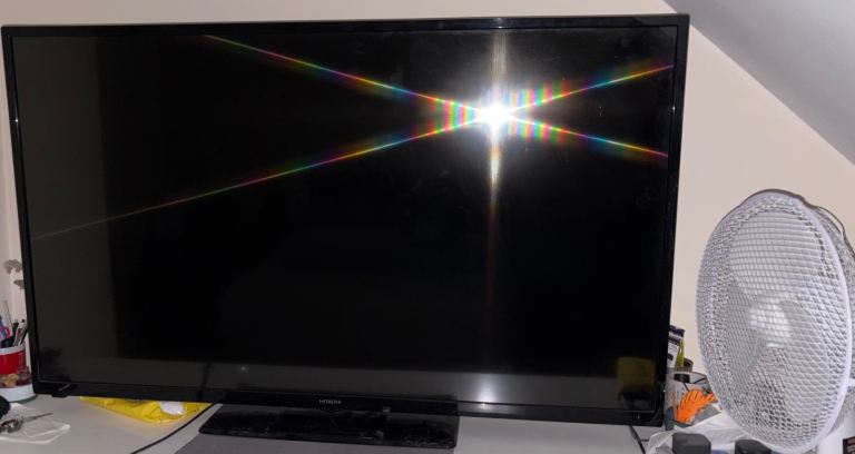 Large 50” Black Flat Screen TV Hitachi