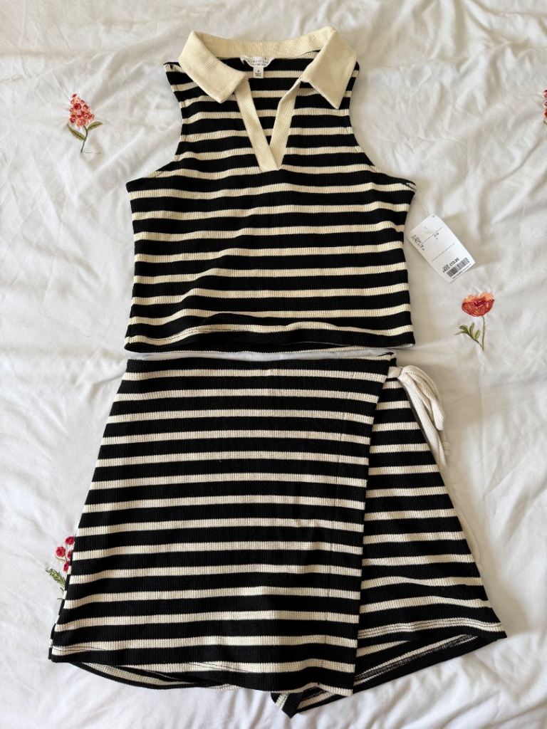 New Black & Cream Striped 2 Piece Playsuit – Size Small