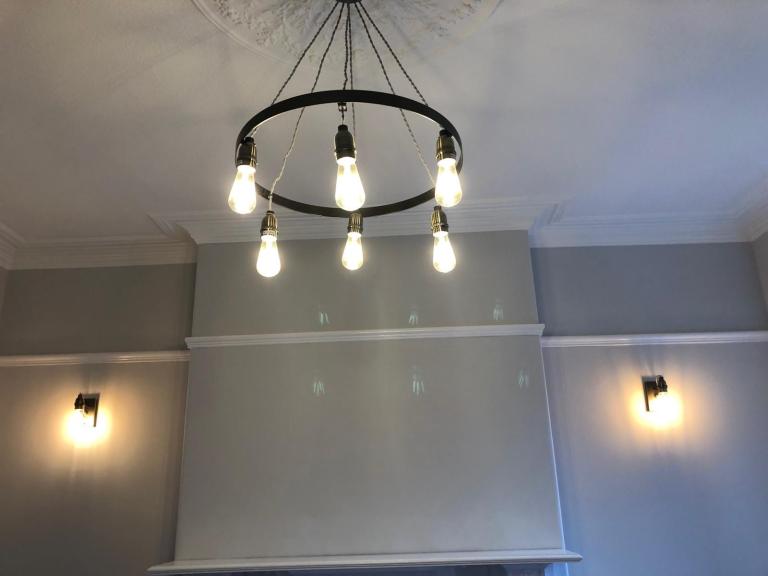 Marsden Industrial 6 Light Hoop Antique Brass Ceiling light Fitting Steel