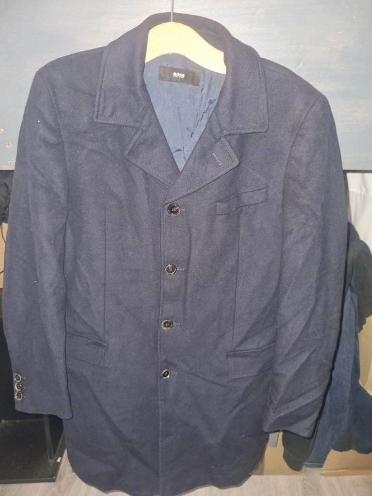 Hugo Boss Vintage 1990's Trench Coat Cashmere Wool Size UK 52 -Black.