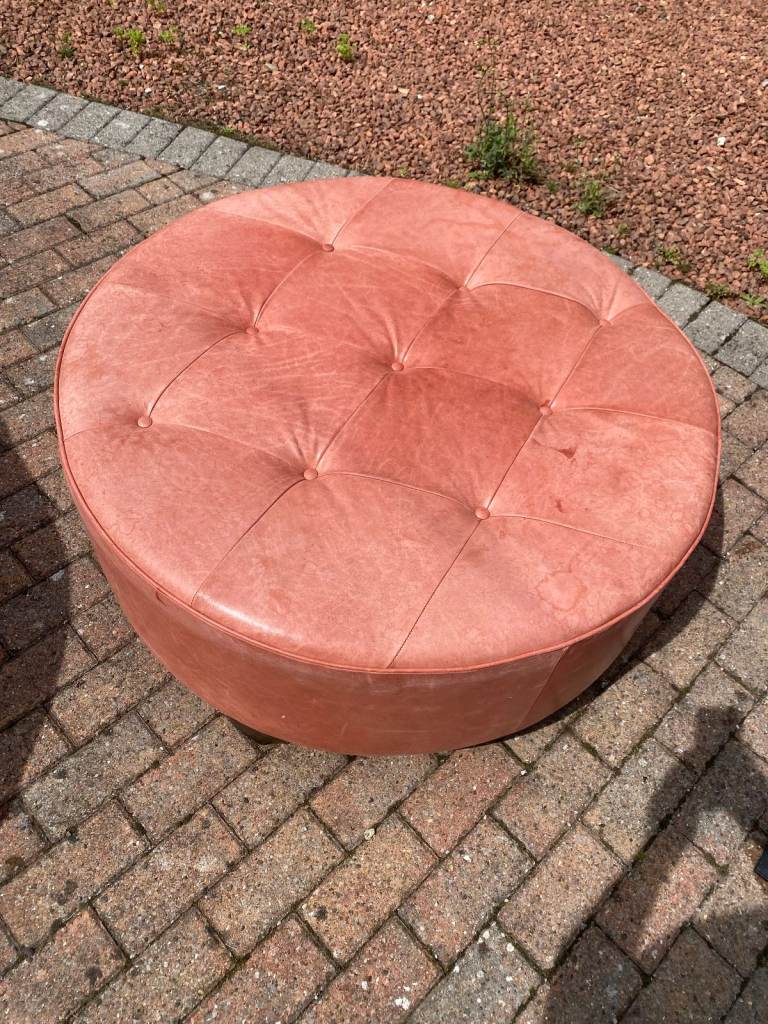 Large Leather Round Footstool - Seating - Red