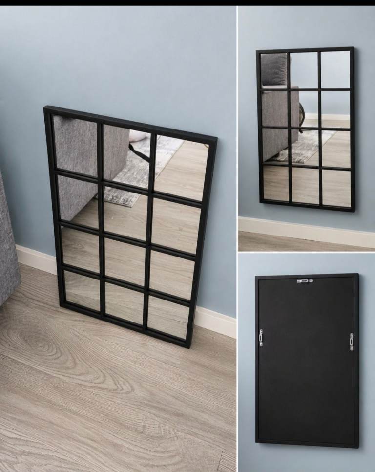 Habitat Garden Mirror Black Window Pane Style – New in Box
