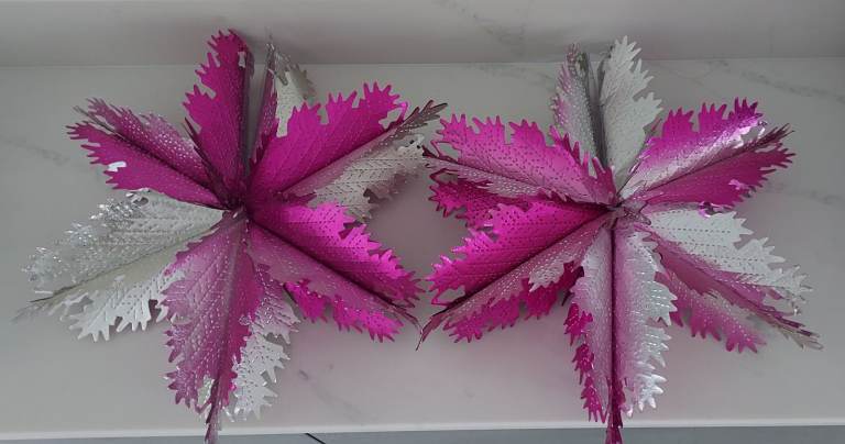 2 x Silver & Pink Hanging Foil Circular Decorations