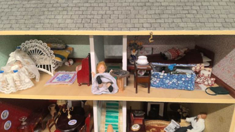 vintage Georgian style dolls house with dolls furniture