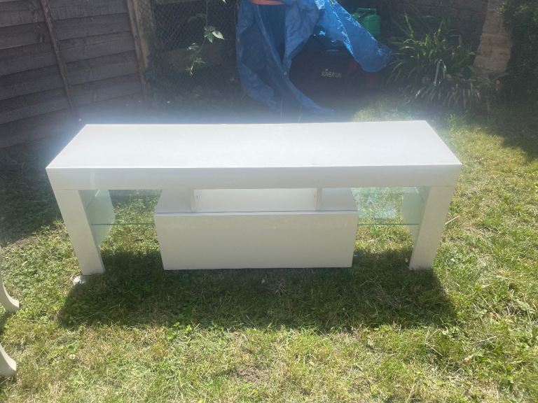 White TV Unit/Coffee Table with Storage