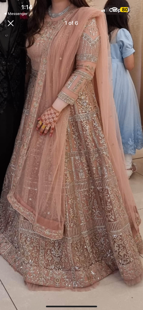 Pakistani Peach/pink/Gold Bridal Party Wear Maxi Dress – Size 12-14 – Worn Once – Like New