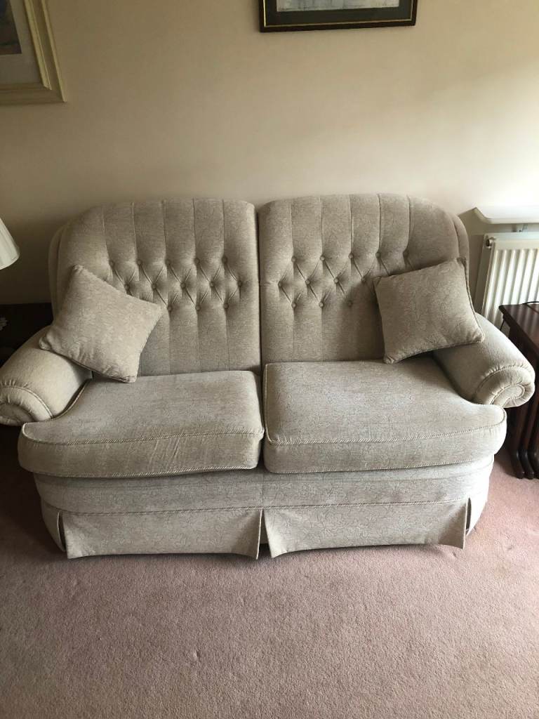Two-Seater Sofa – Beige Fabric, Good Condition