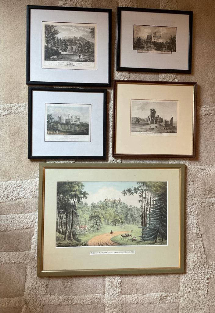 5 Antique/Etchings/Prints of Belvoir Castle Leicestershire - Framed