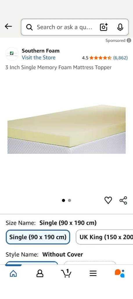Single mattress topper memory foam collect straight away Birmingham 