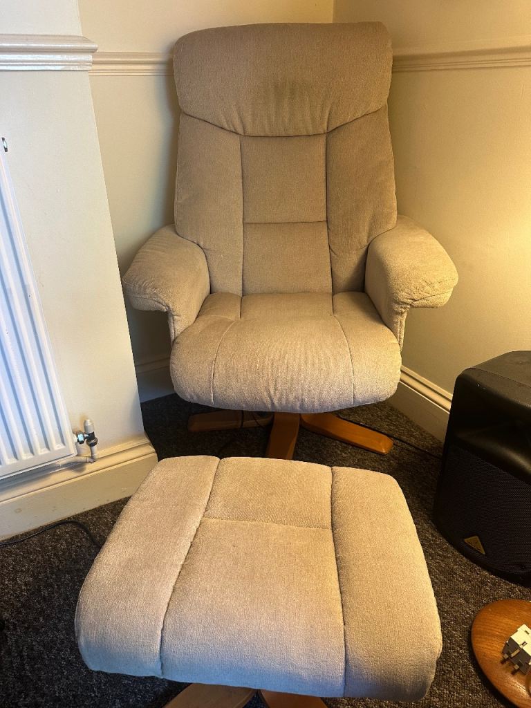 Massage Armchair with Footstool  - Comfortable Grey/Beige Swivel –  Lightly used Good Condition