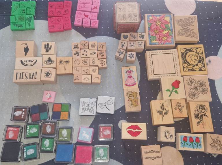 Large Collection of Rubber Stamps and Ink Pads