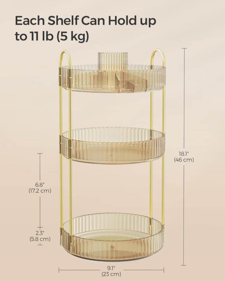 Makeup Organiser Rotating. 3-Tier Round Skincare Organiser, Customisable, Toiletries Cosmet