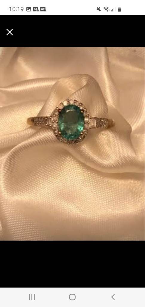 Womans 9Ct Gold Ring Size T Kagen Zambian Emerald 8x6 Diamonds New