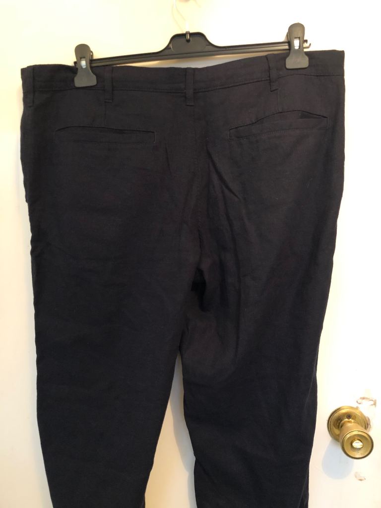 Men Linen Navy Trousers Size 3XL