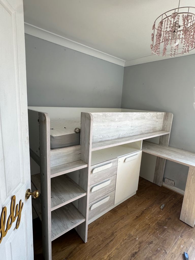Kids High Sleeper Bed with Desk and Storage – Good Condition