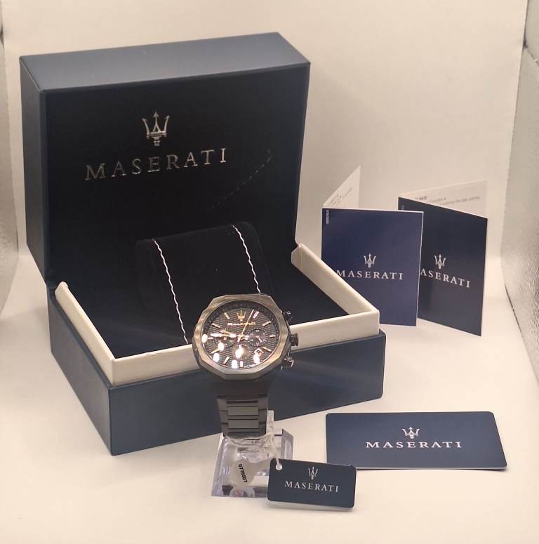 Maserati Stile Chronograph Black Mens Watch, Gold Dial - R8873642005