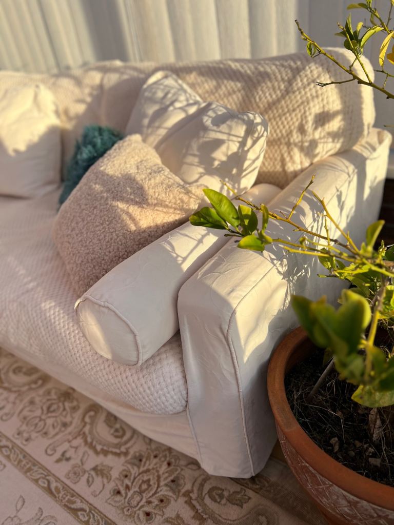 *FREE* Sofa and matching armchair with covers and cushions. 