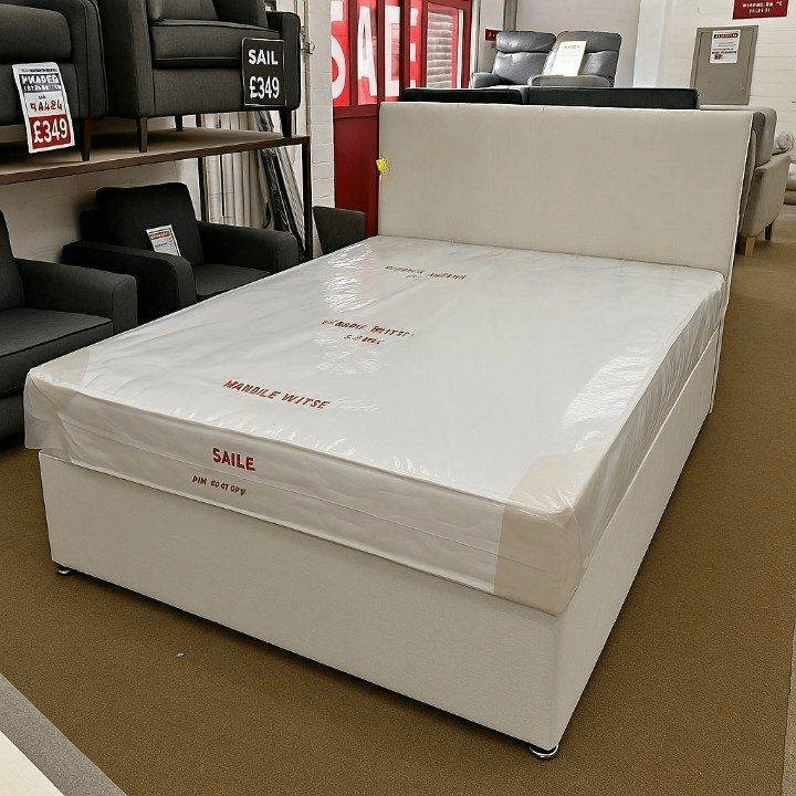 TODAY DELIVERY 4ft6 Double Fabric Divan Bed Base With Mattress ~ Brand New Same Day Delivery = =