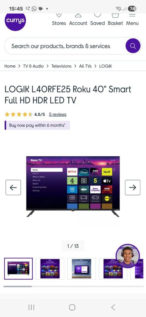 40 inch logik roku tv