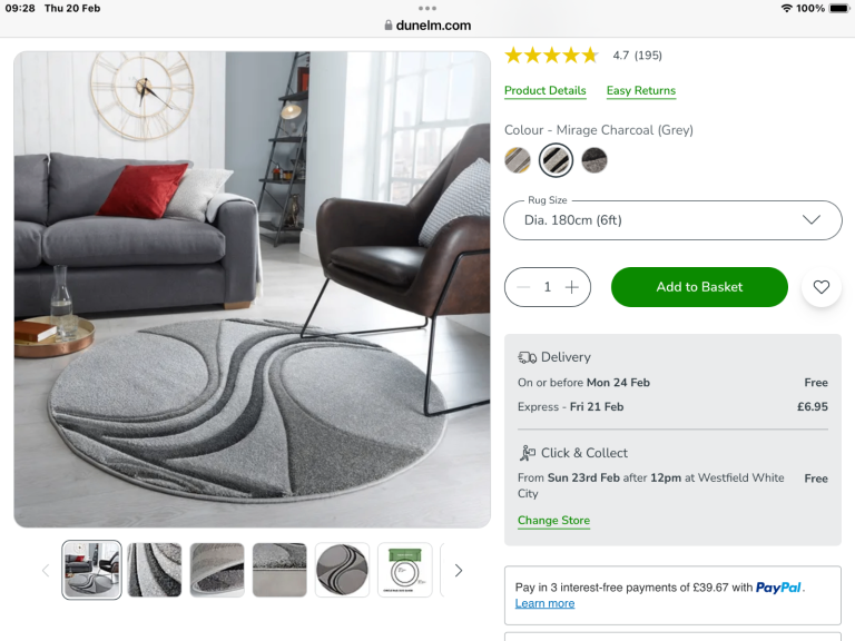 Mirage round rug from dunelm 
