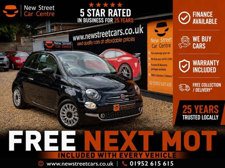 2018 Fiat 500 1.2 Lounge Euro 6 (s/s) 3dr HATCHBACK Petrol Manual