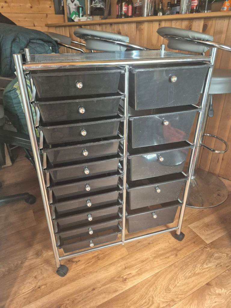 Black 15-Drawer Storage Unit on Wheels
