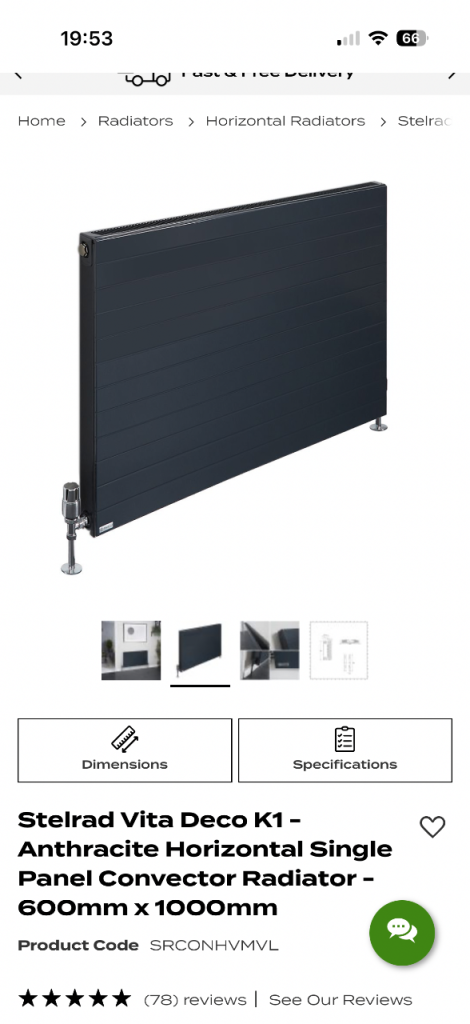 Brand new Stelrad Vita Deco K1 radiator in anthracite