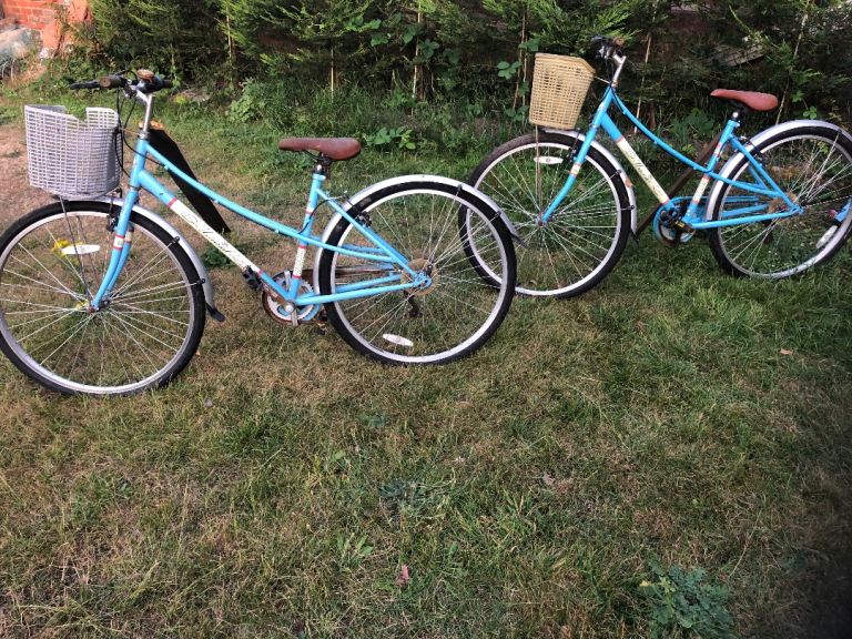 Pair of Blue City ladies Bikes with Baskets 