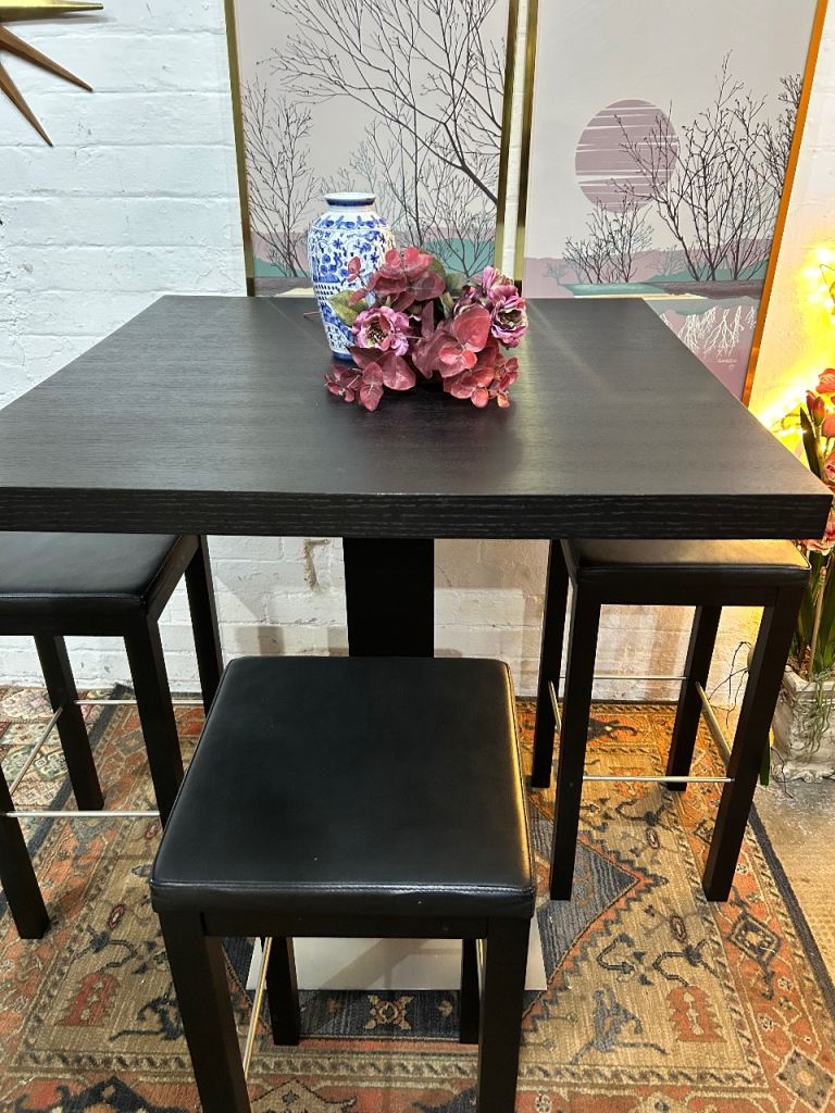 4 Pcs Dining Table Set Kitchen Counter Height Table with 2 Stools