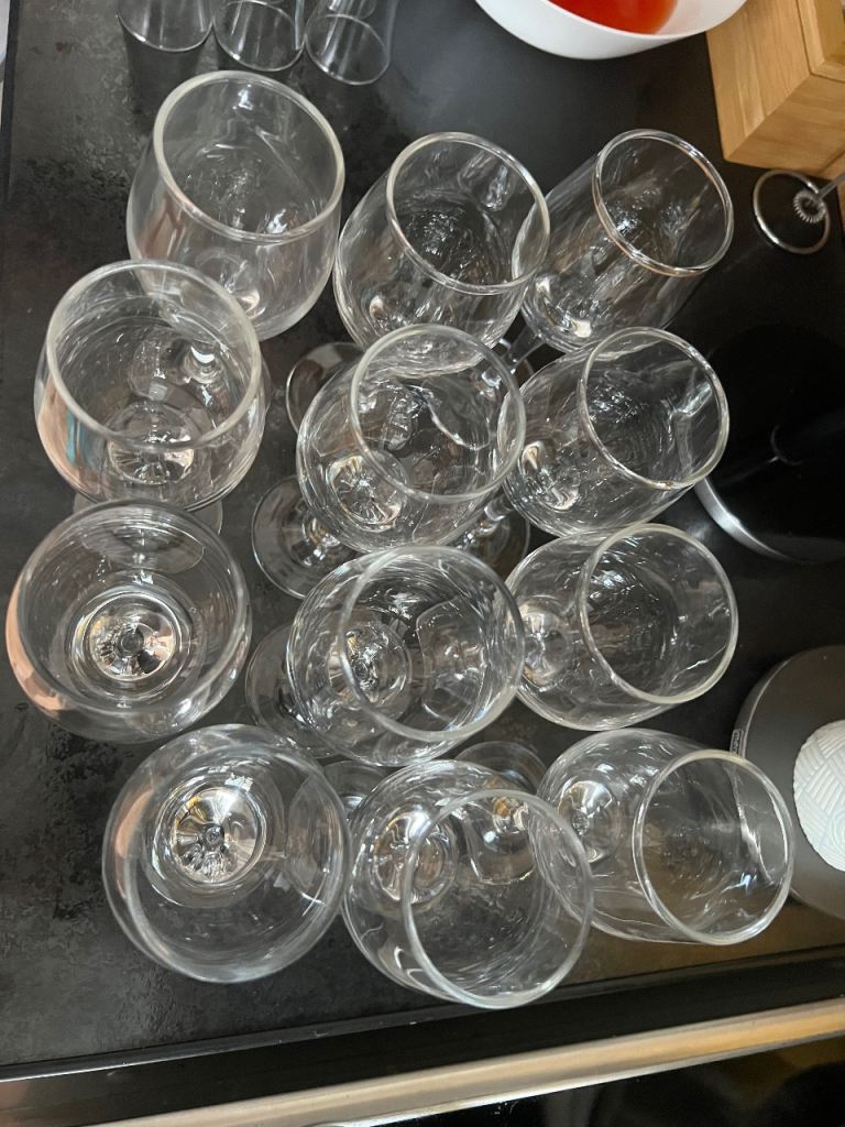 Clear Glass Tumblers - Set of 12, Good Condition