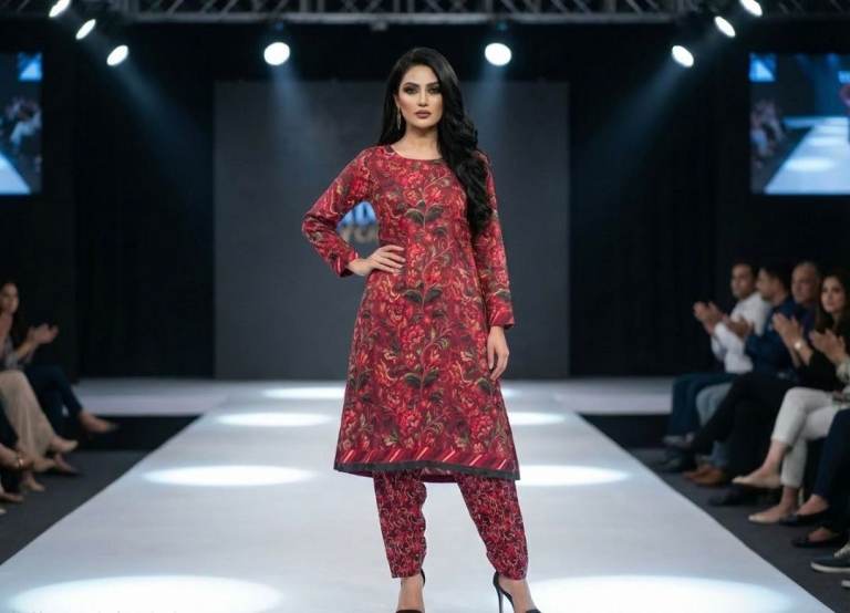 Stunning Floral Plum & Rose Linen 2pc Salwar Kameez