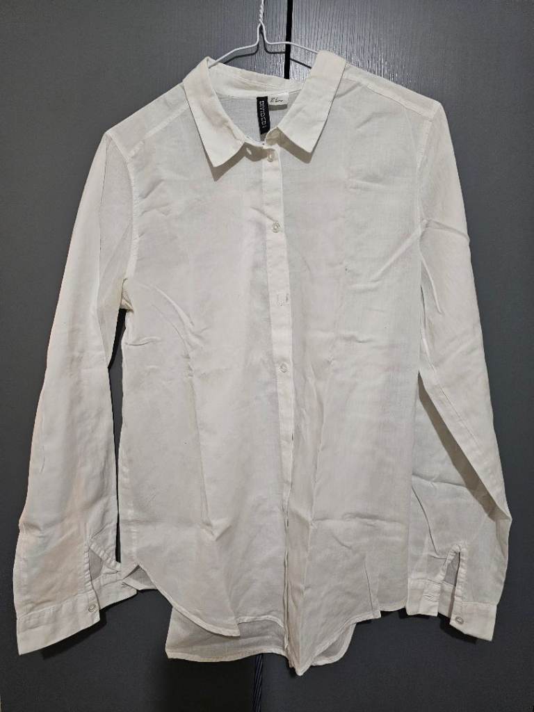 Divided White Cotton Shirt - Good Condition, Size Small