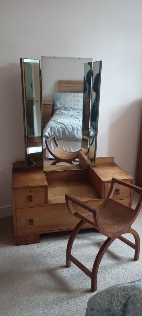 Free - wooden vintage mirrored dresser with matching chair